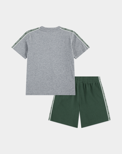 Nike Boys Poly pack Knit Grey Green Short Set2