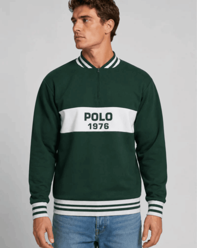 Polo LS Cut & Sew Zip Sweater Green