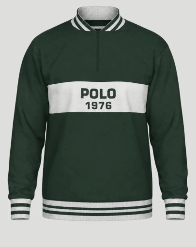 Polo LS Cut & Sew Zip Sweater Green2